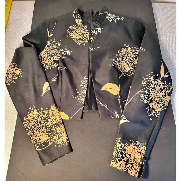 Vtg Tori Richard Black Gold Colorful Dress Gown w Jacket Cruise Print SZ 12 - Picture 11 of 15